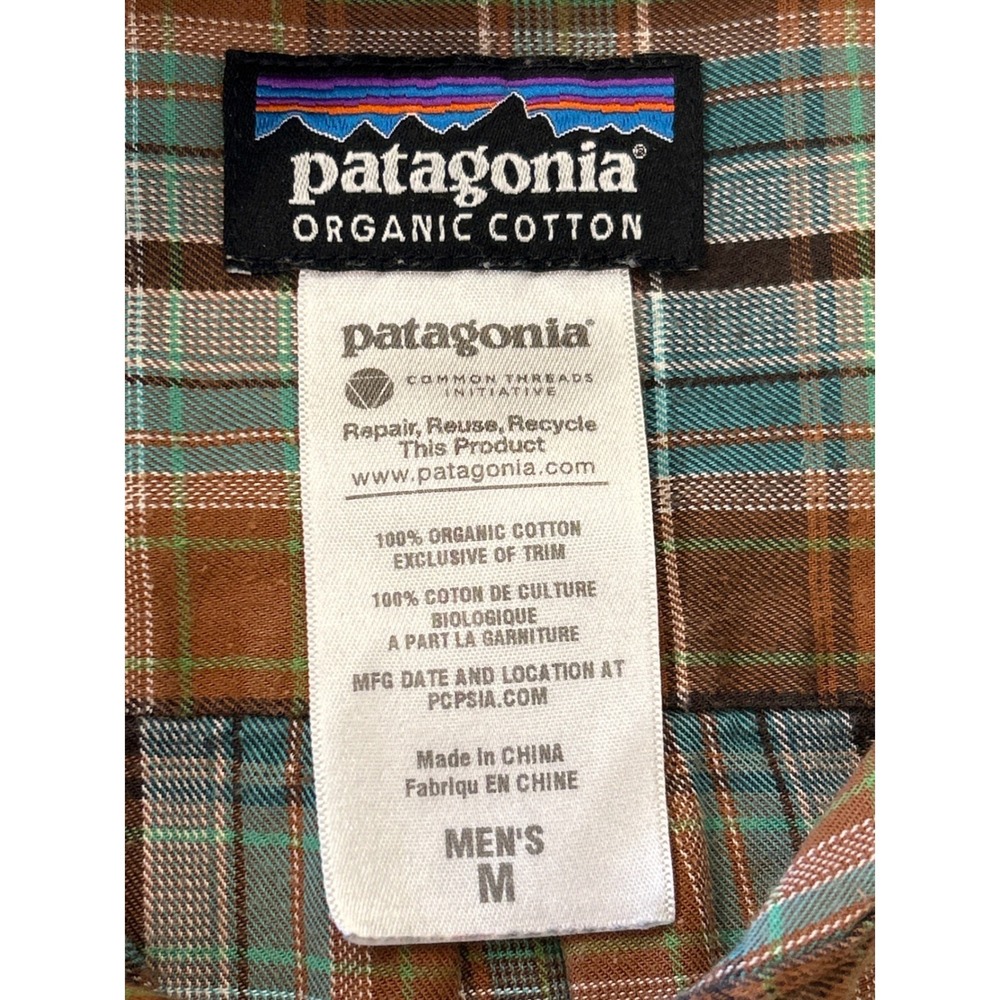 Patagonia Men's Organic Cotton Plaid Flannel Shirt Brown Turquoise Gorpcore M - Picture 2 of 10